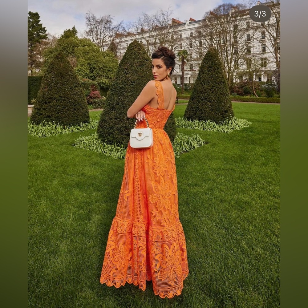 NWT FARM RIO Orange Guipure Sleeveless Maxi Dress net-a-porter sold out